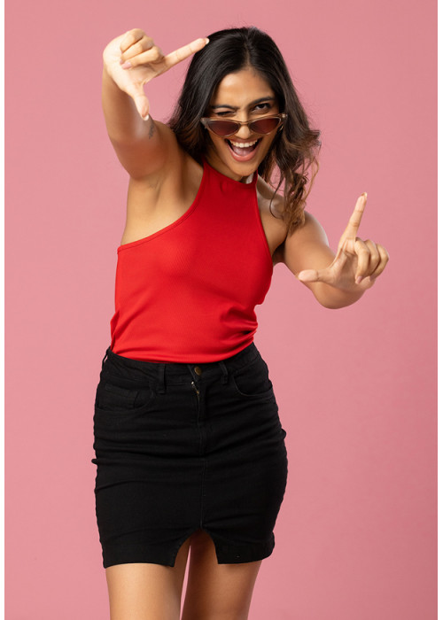 ISSABEL HALTER NECK RED TOP